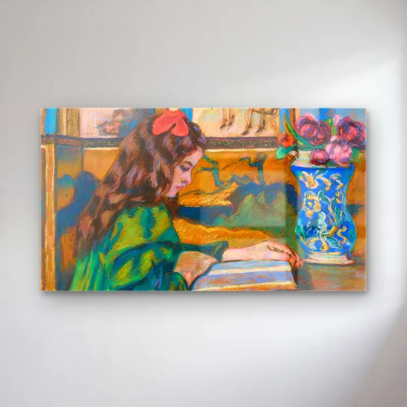 Armand Guillaumin – Madeleine Guillaumin lisant cam tablo — Armand Guillaumin – Madeleine Guillaumin lisant — empresyonist kitap okuyan kadın