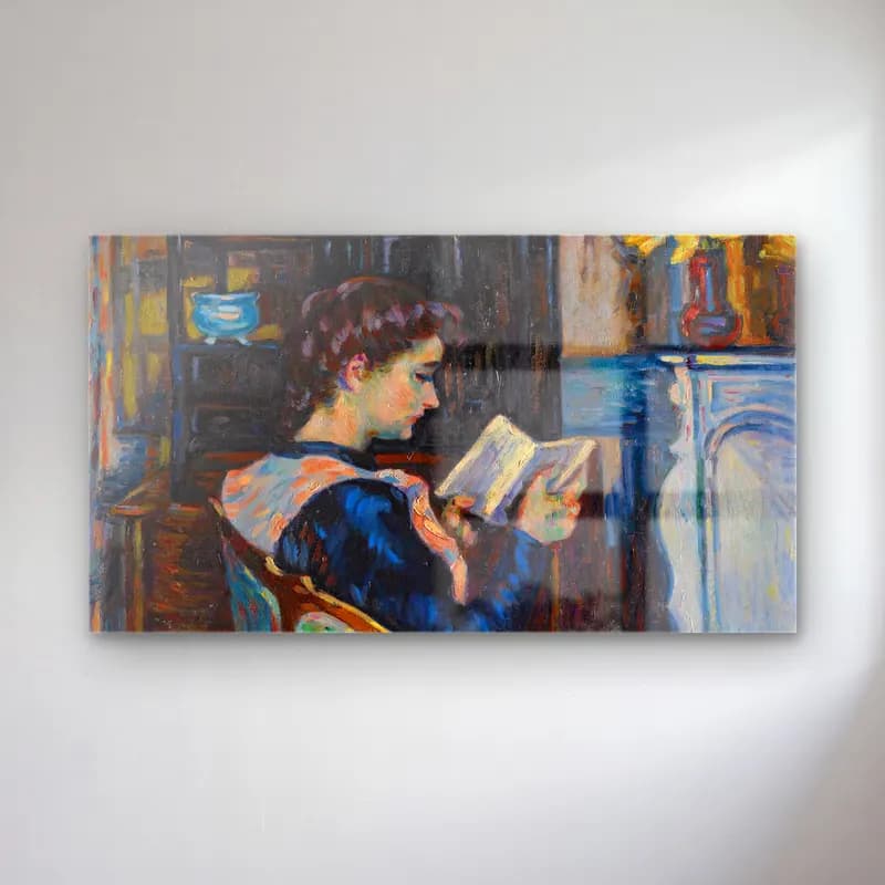 Armand Guillaumin – Mademoiselle Guillaumin Lisant cam tablo — Armand Guillaumin – Mademoiselle Guillaumin Lisant — empresyonist kitap okuyan kadın