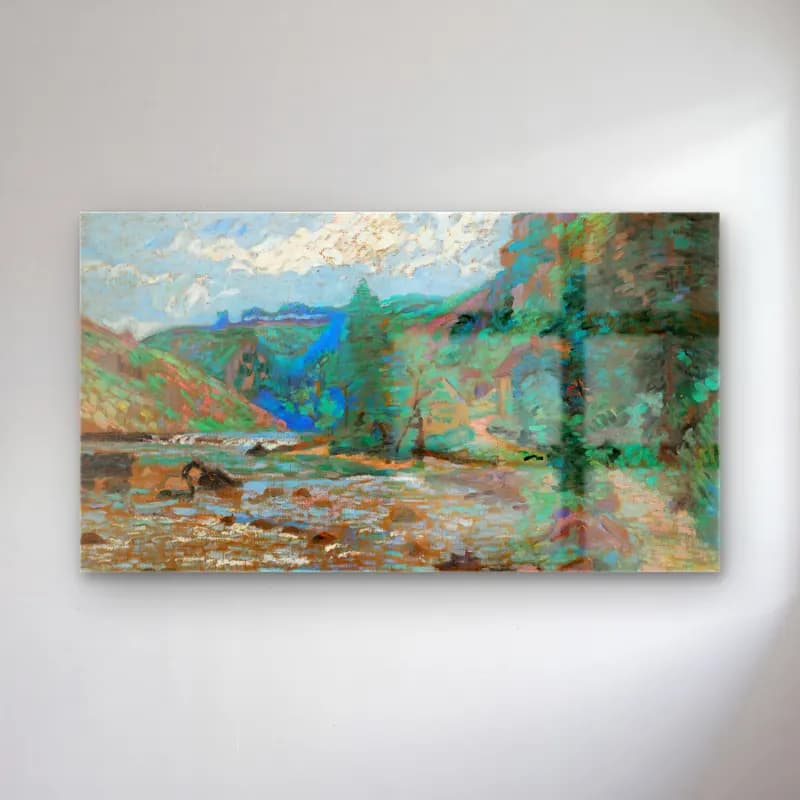 Armand Guillaumin – Moulin Bouchardon, Crozant cam tablo — Armand Guillaumin – Moulin Bouchardon, Crozant — empresyonist kırda nehir