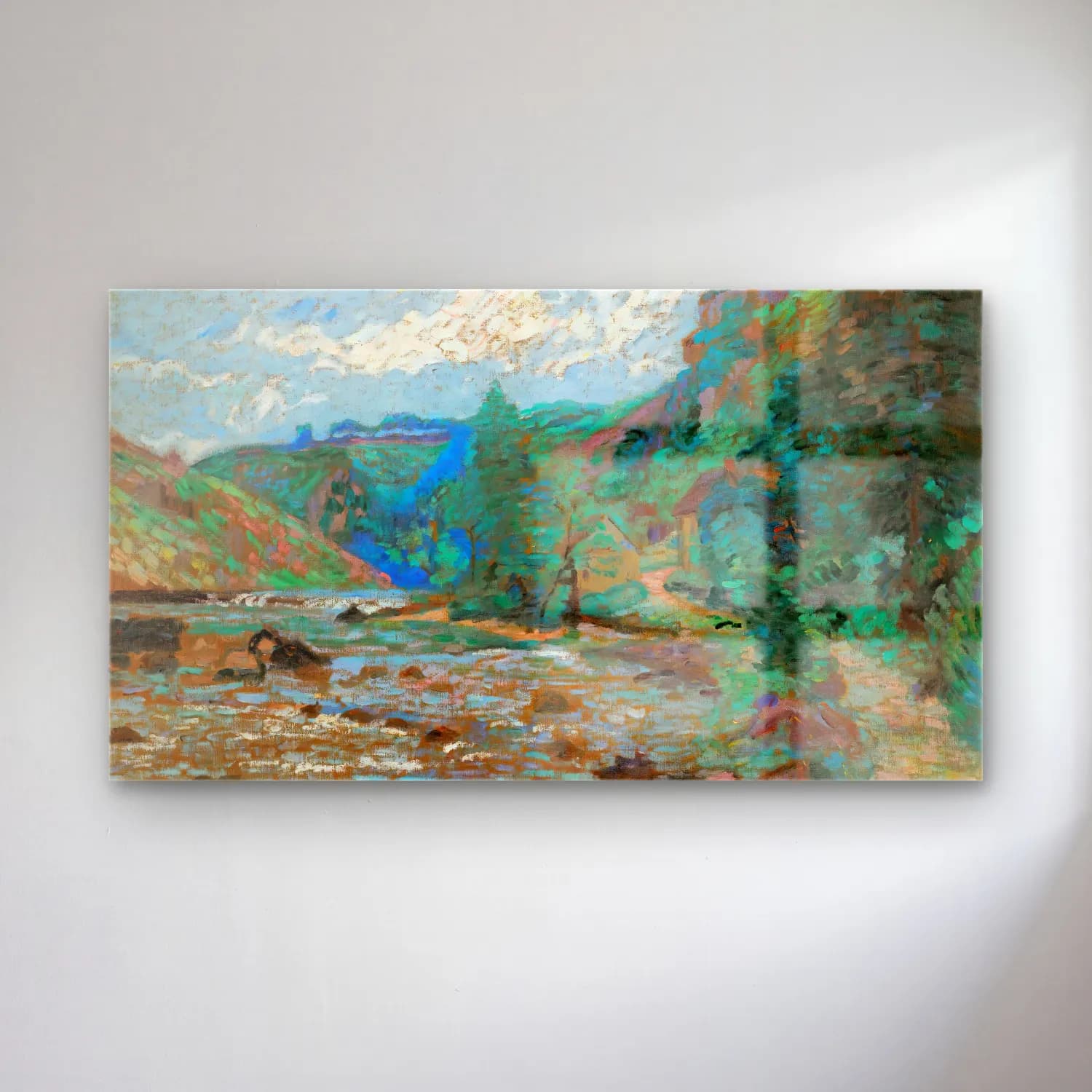 Armand Guillaumin – Moulin Bouchardon, Crozant cam tablo — Armand Guillaumin – Moulin Bouchardon, Crozant — empresyonist kırda nehir