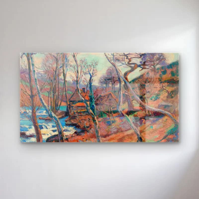 Armand Guillaumin – Moulin, Bouchardon (circa 1900) cam tablo — Armand Guillaumin – Moulin, Bouchardon (circa 1900) — empresyonist kırda nehir