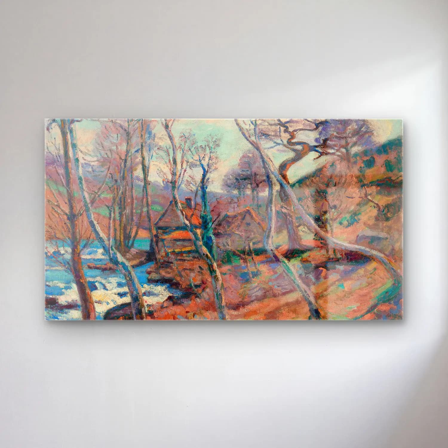 Armand Guillaumin – Moulin, Bouchardon (circa 1900) cam tablo — Armand Guillaumin – Moulin, Bouchardon (circa 1900) — empresyonist kırda nehir