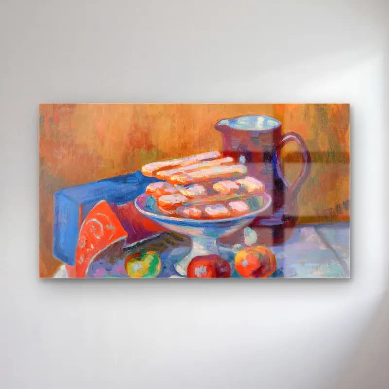 Armand Guillaumin – Nature Morte Aux Biscuits (circa 1910) cam tablo — Armand Guillaumin – Nature Morte Aux Biscuits (circa 1910) — empresyonist ekmek ve pastalar