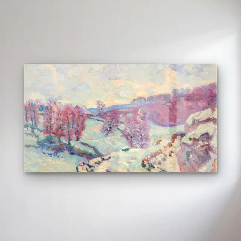 Armand Guillaumin – Neige (circa 1890) cam tablo — Armand Guillaumin – Neige (circa 1890) — empresyonist karlı kış manzarası