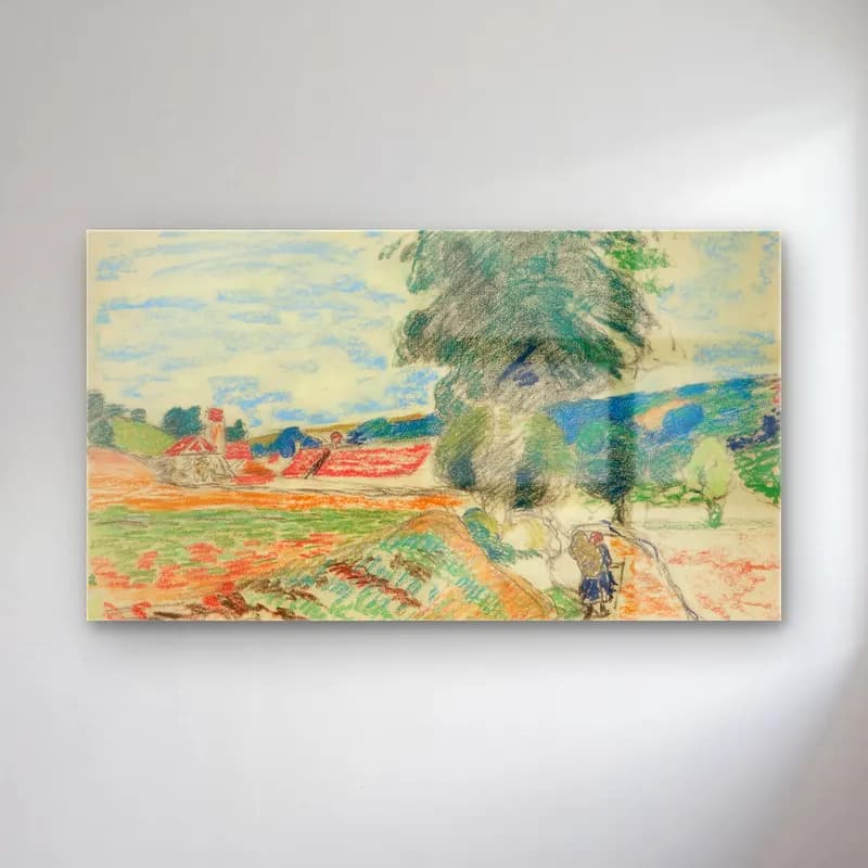 Armand Guillaumin – Paysage D’ile De France – Pastel Tonlar cam tablo — Armand Guillaumin – Paysage D’ile De France – Pastel Tonlar — empresyonist kır evi