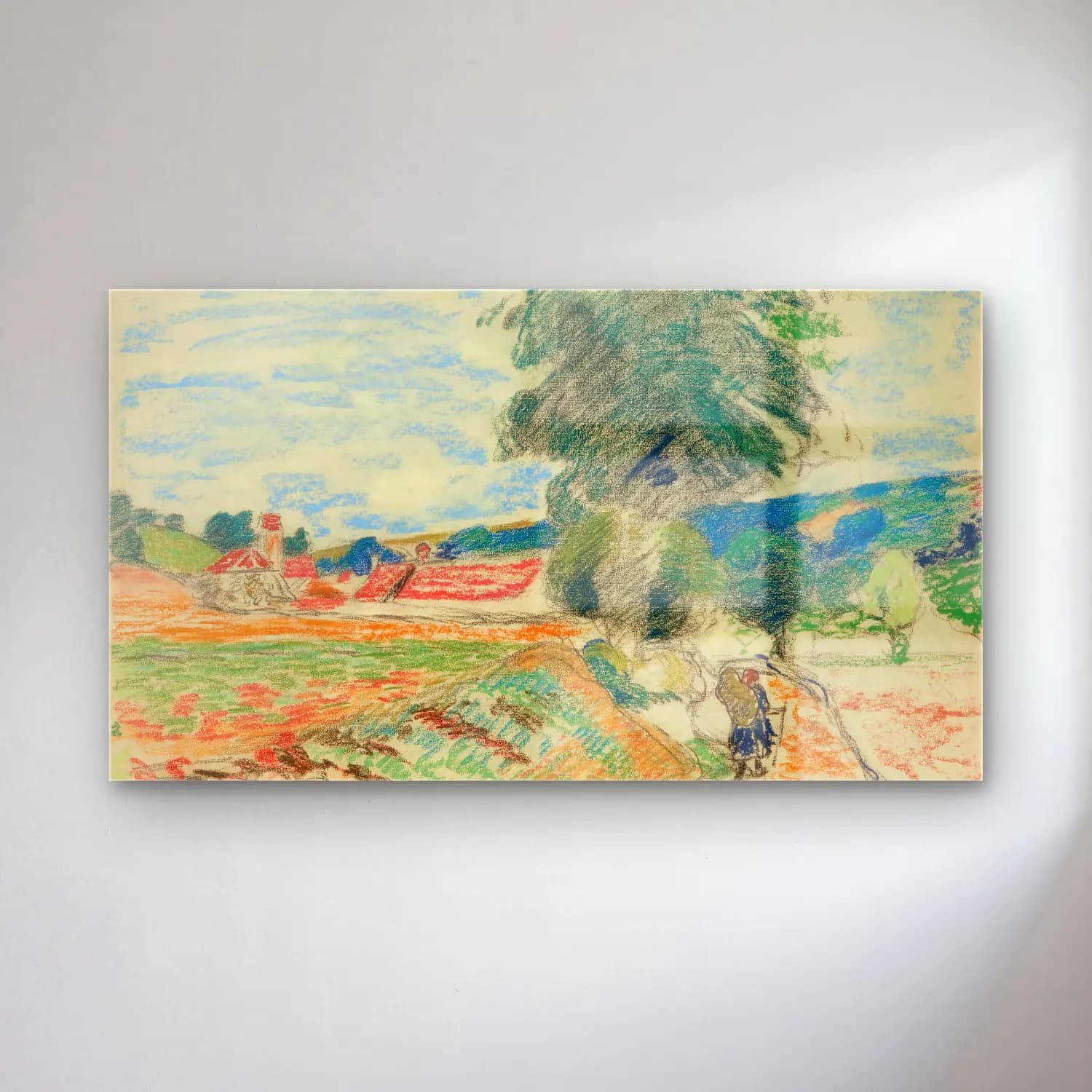 Armand Guillaumin – Paysage D’ile De France – Pastel Tonlar cam tablo — Armand Guillaumin – Paysage D’ile De France – Pastel Tonlar — empresyonist kır evi