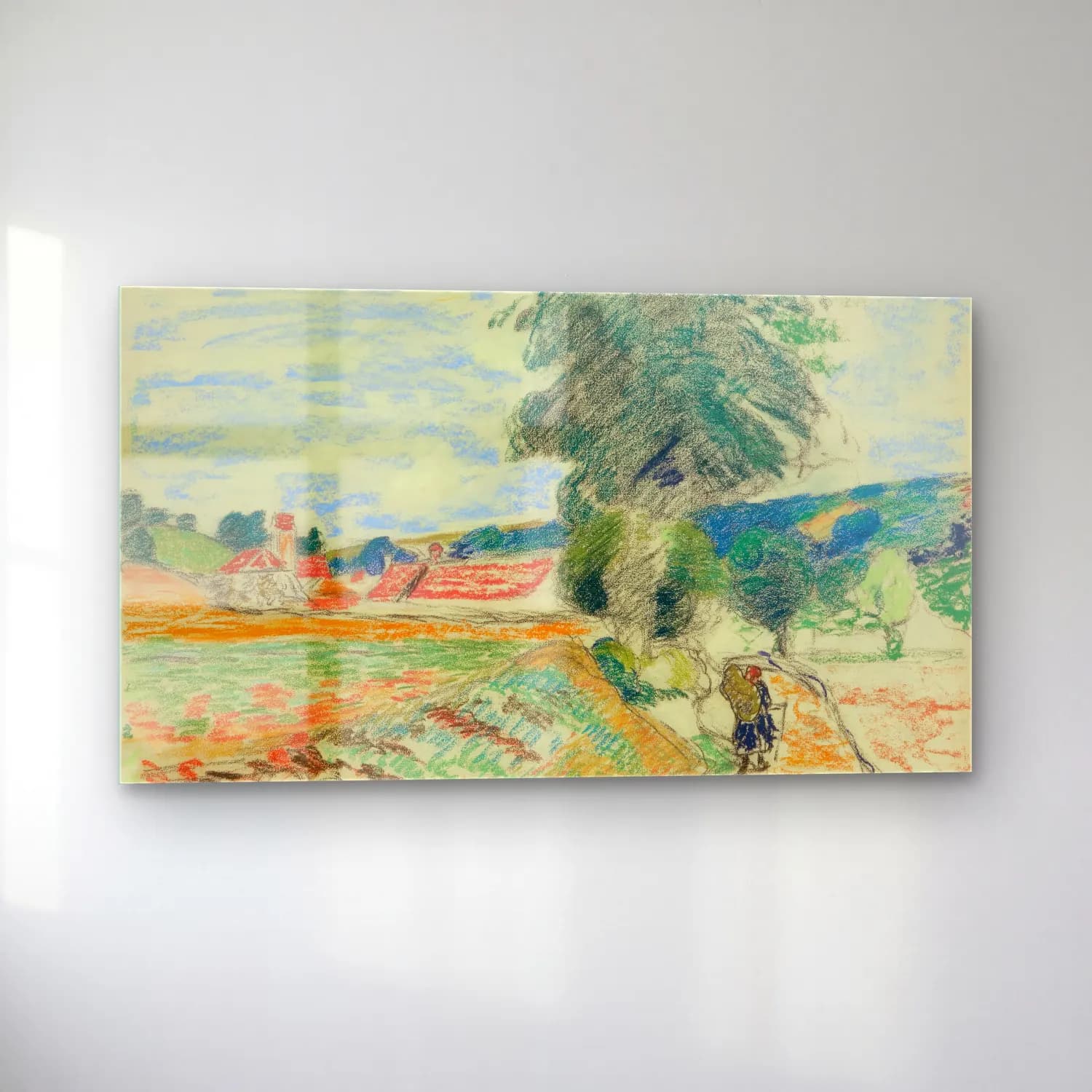 Armand Guillaumin – Paysage D’ile De France – Pastel Tonlar cam tablo — sol açıdan görünüm