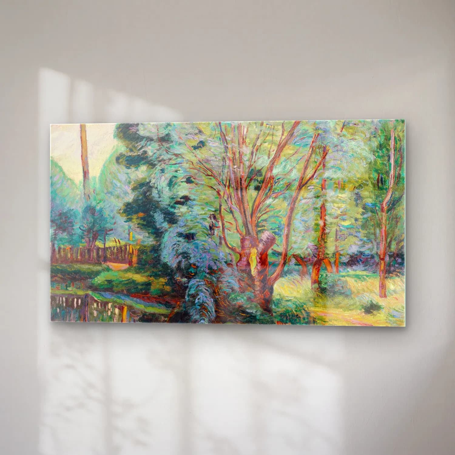 Armand Guillaumin – Paysage boise à l’étang (circa 1890) cam tablo — sağ açıdan görünüm