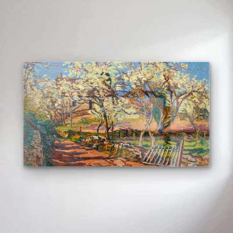 Armand Guillaumin – Paysage de Printemps (circa 1891) cam tablo — Armand Guillaumin – Paysage de Printemps (circa 1891) — empresyonist kiraz çiçekleri