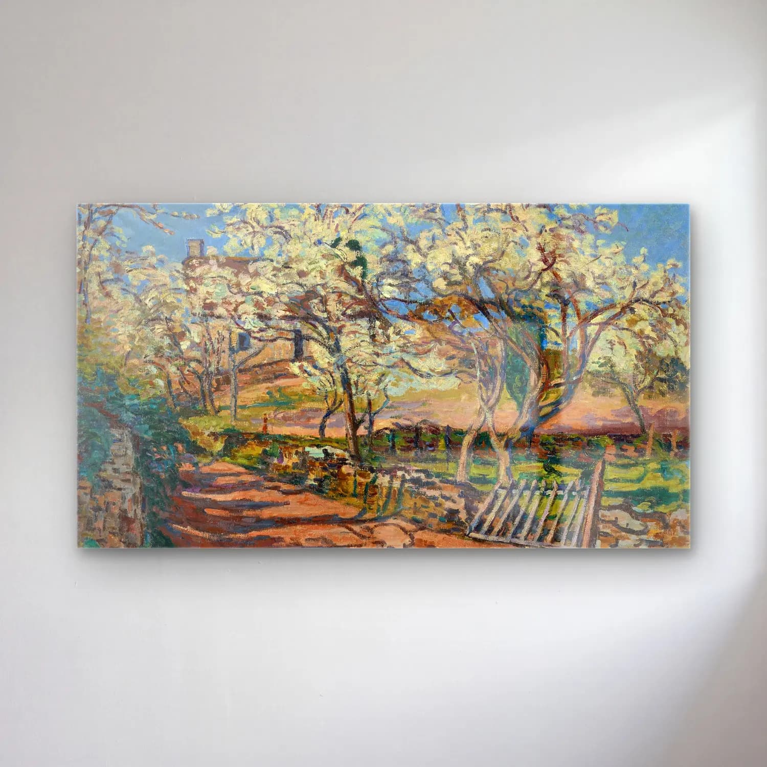 Armand Guillaumin – Paysage de Printemps (circa 1891) cam tablo — Armand Guillaumin – Paysage de Printemps (circa 1891) — empresyonist kiraz çiçekleri