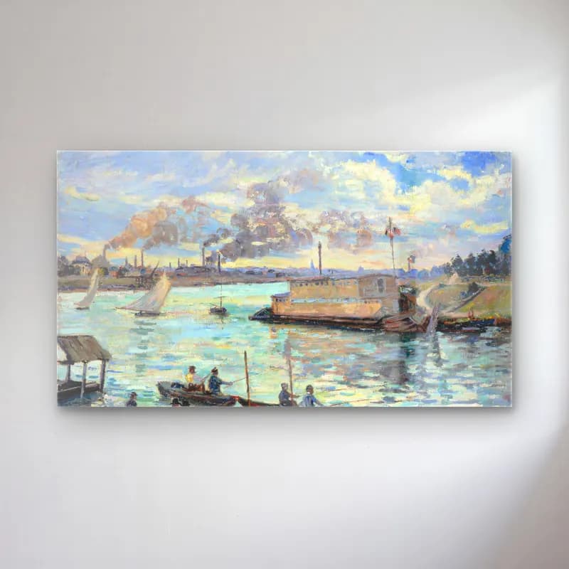 Armand Guillaumin – River Scene cam tablo — Armand Guillaumin – River Scene — empresyonist liman ve tekneler