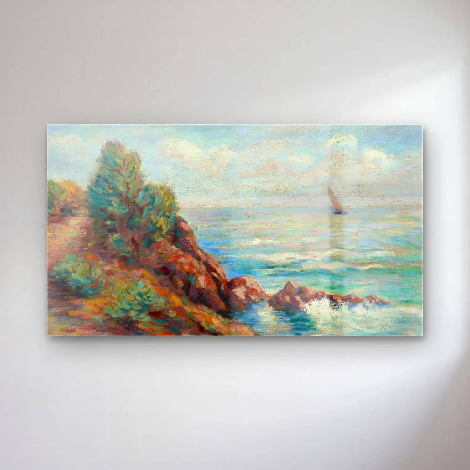 Armand Guillaumin – Voilier à Agay (circa 1895) cam tablo — Armand Guillaumin – Voilier à Agay (circa 1895) — empresyonist yelkenliler
