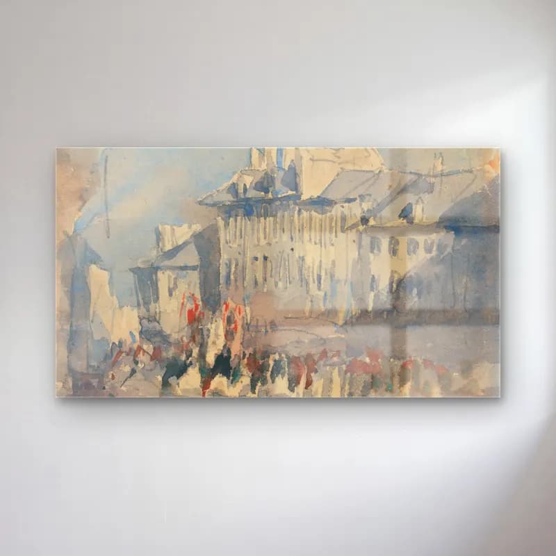 David Cox – A Religious Procession cam tablo — David Cox – A Religious Procession — suluboya kalabalık cadde