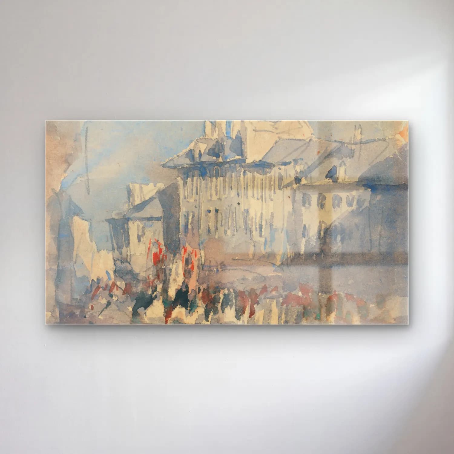 David Cox – A Religious Procession cam tablo — David Cox – A Religious Procession — suluboya kalabalık cadde