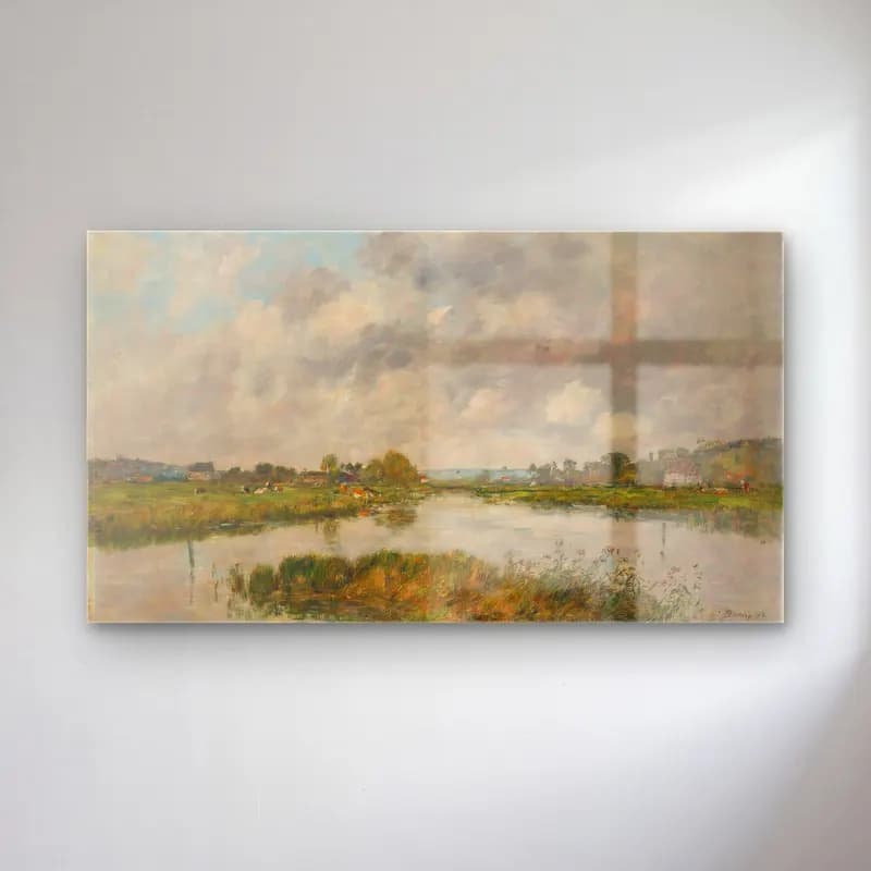 Empresyonist Kırda Nehir – Pastel Tonlar cam tablo — Empresyonist Kırda Nehir – Pastel Tonlar — empresyonist kırda nehir