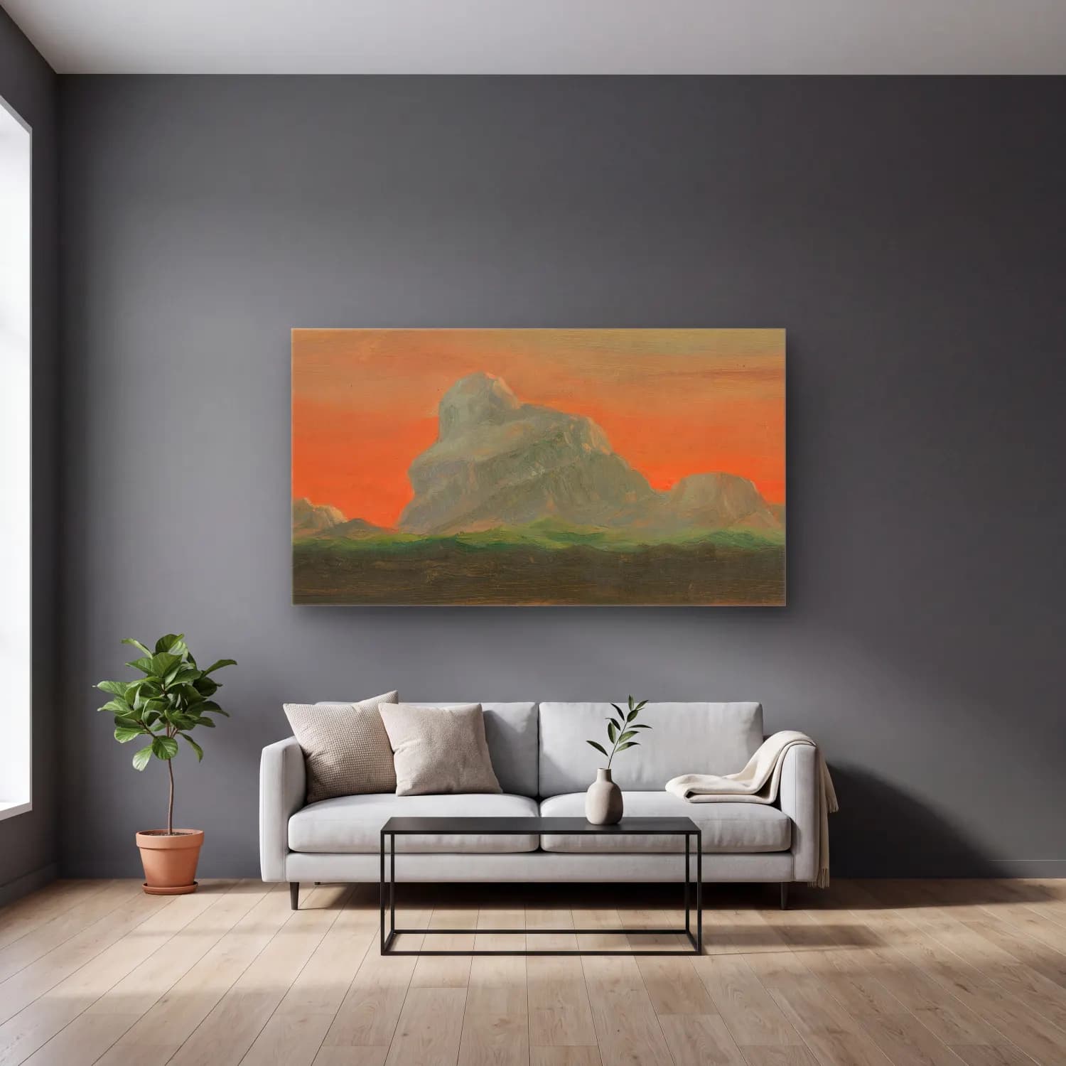 Frederic Edwin Church – Iceberg Against Evening Sky cam tablo — gri duvarlı salonda