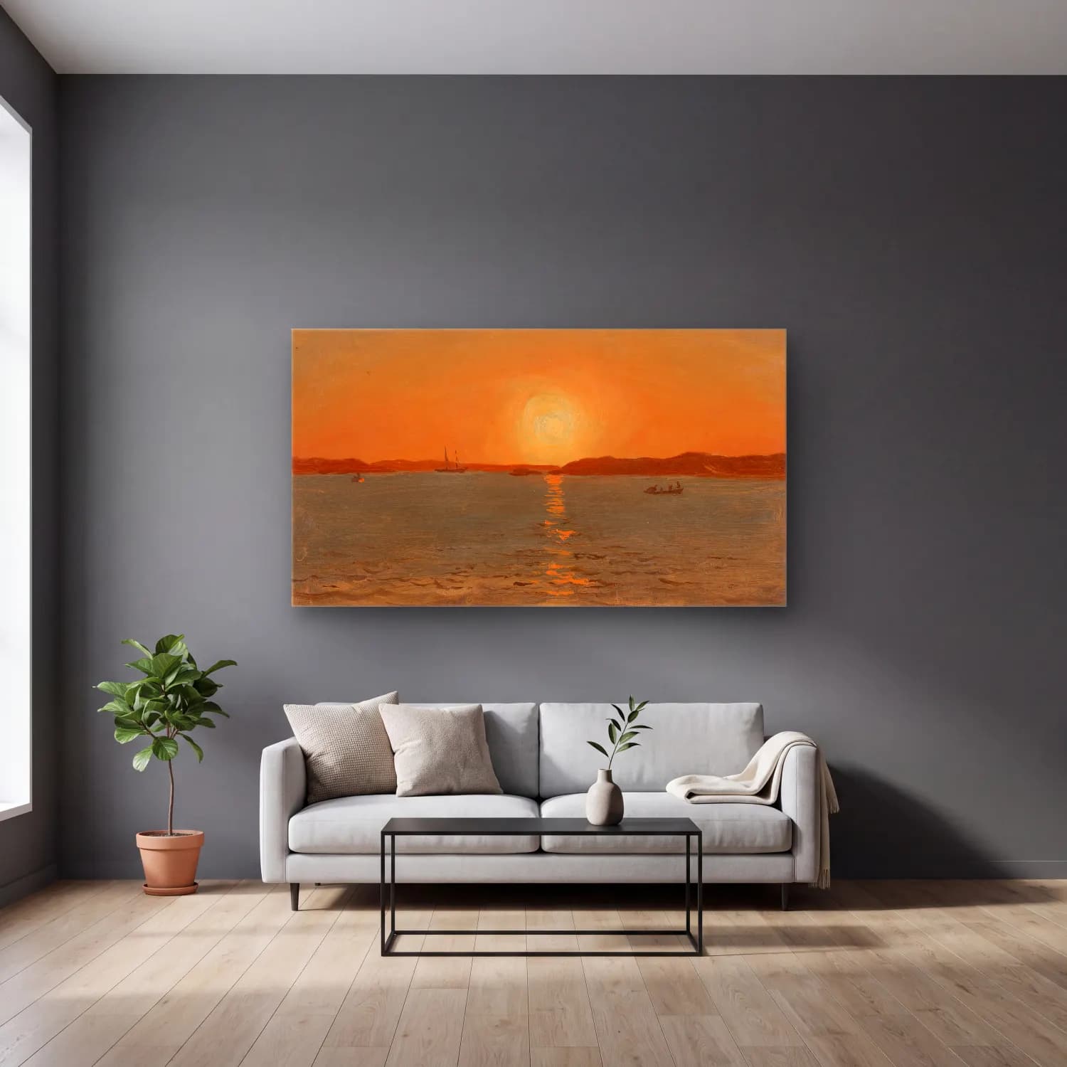Frederic Edwin Church – Newfoundland, Cat Head cam tablo — gri duvarlı salonda