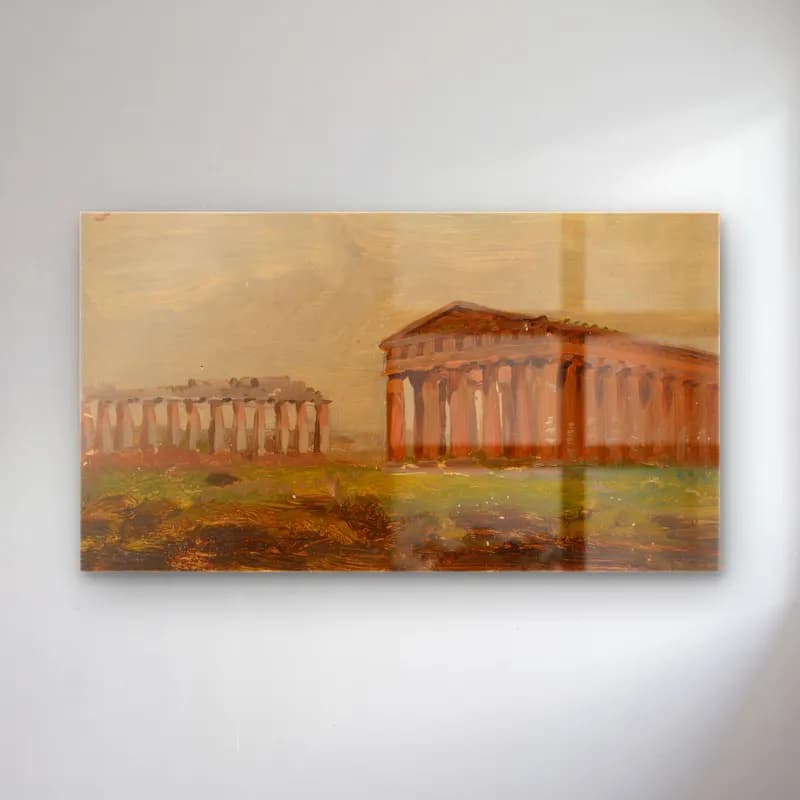Frederic Edwin Church – Paestum, Temple of Neptune cam tablo — Frederic Edwin Church – Paestum, Temple of Neptune — yağlı boya antik kalıntılar