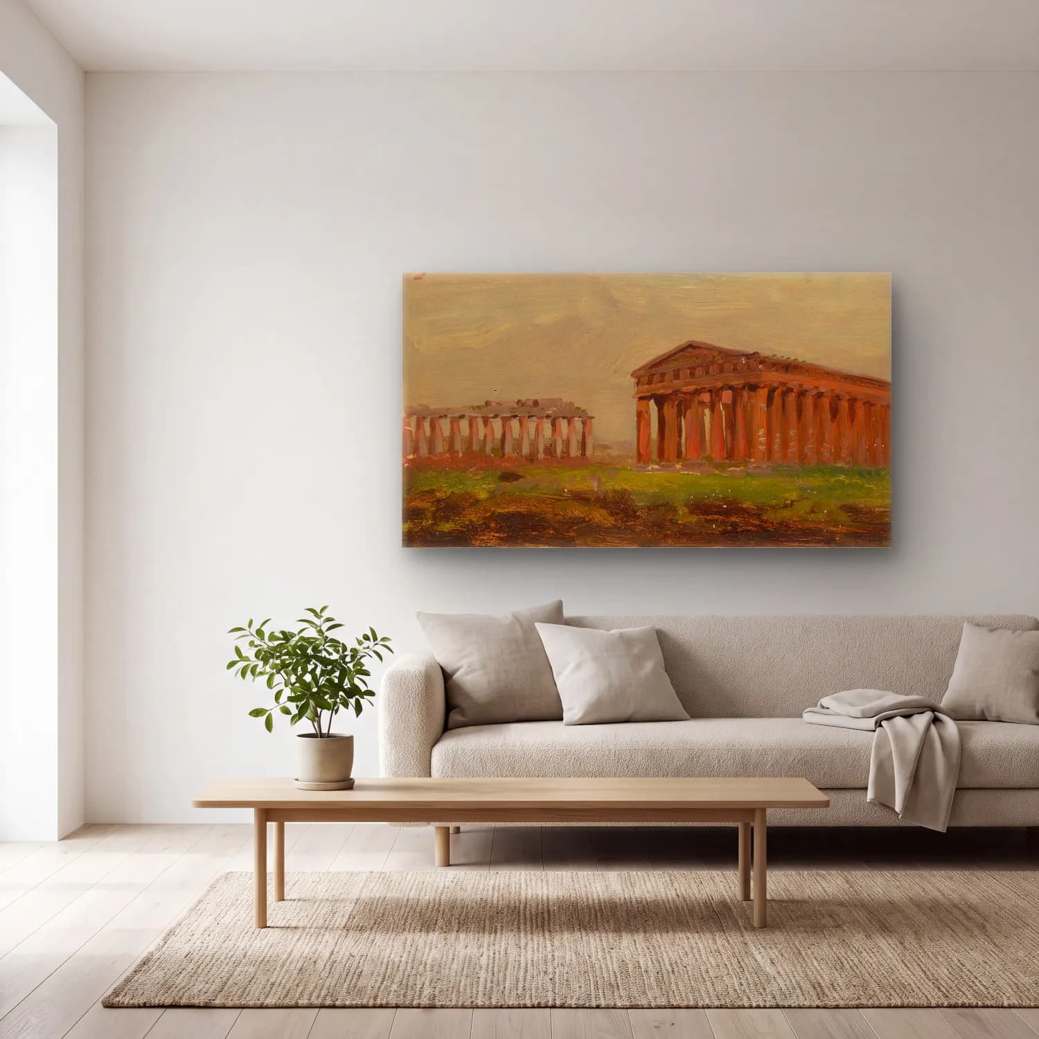 Frederic Edwin Church – Paestum, Temple of Neptune cam tablo — açık renk salonda