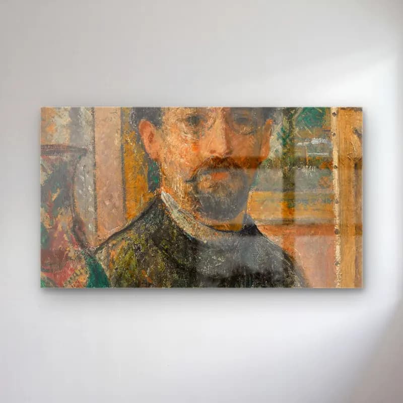 Gustave Loiseau – Autoportrait à la statuette (circa 1916-1917) cam tablo — Gustave Loiseau – Autoportrait à la statuette (circa 1916-1917) — empresyonist erkek portresi