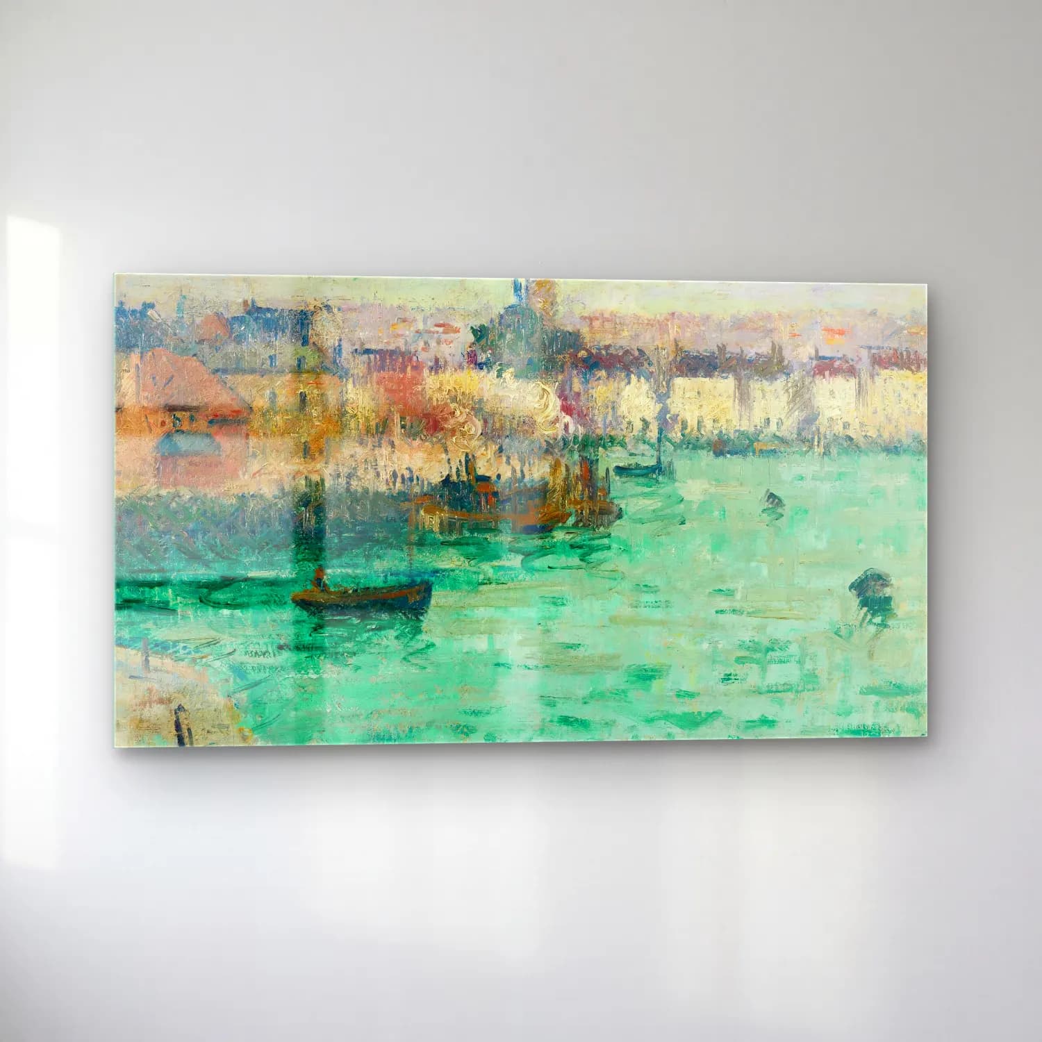 Gustave Loiseau – Avant Port De Dieppe (circa 1928-1929) cam tablo — sol açıdan görünüm