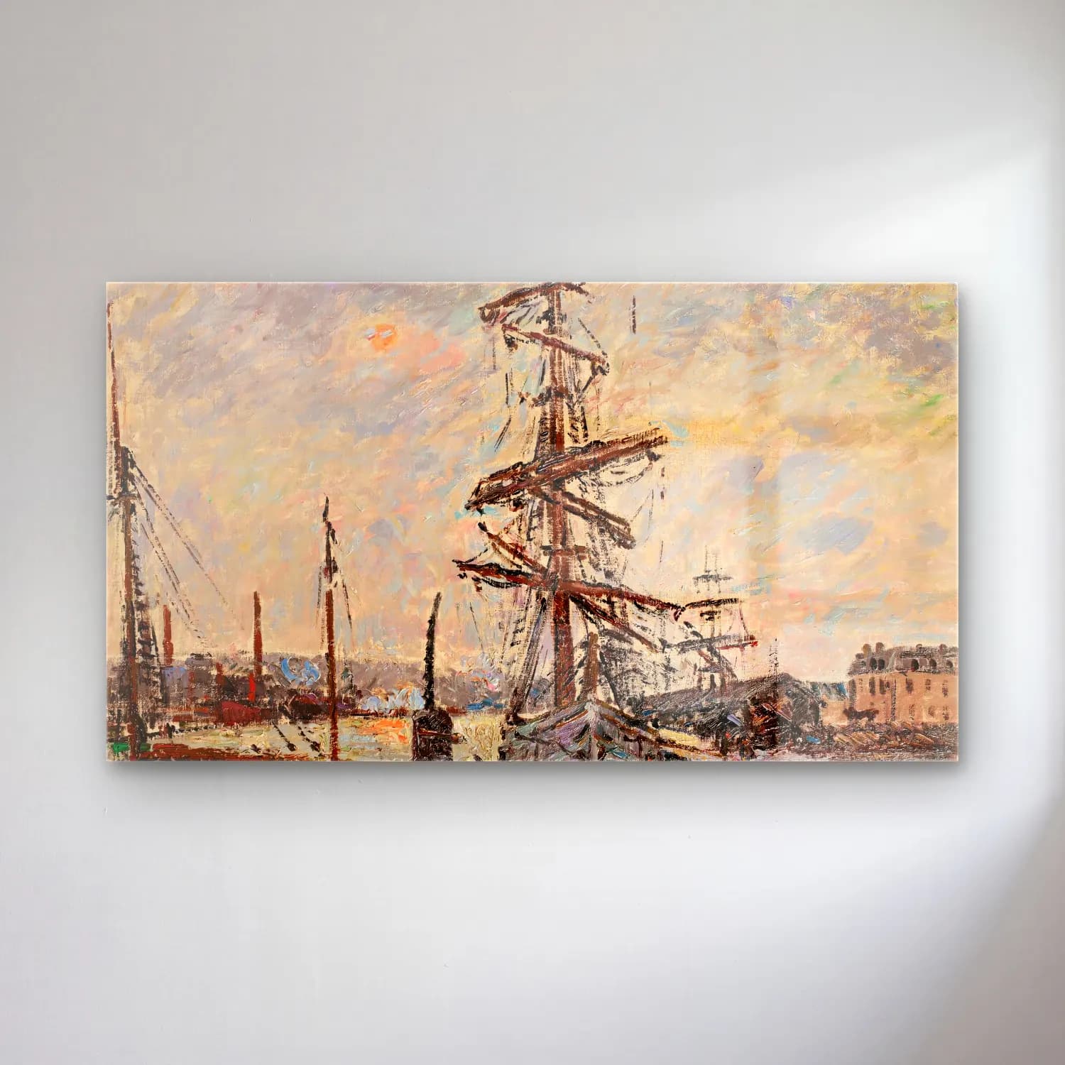 Gustave Loiseau – Bateaux À Quai Au Havre cam tablo — Gustave Loiseau – Bateaux À Quai Au Havre — empresyonist liman ve tekneler