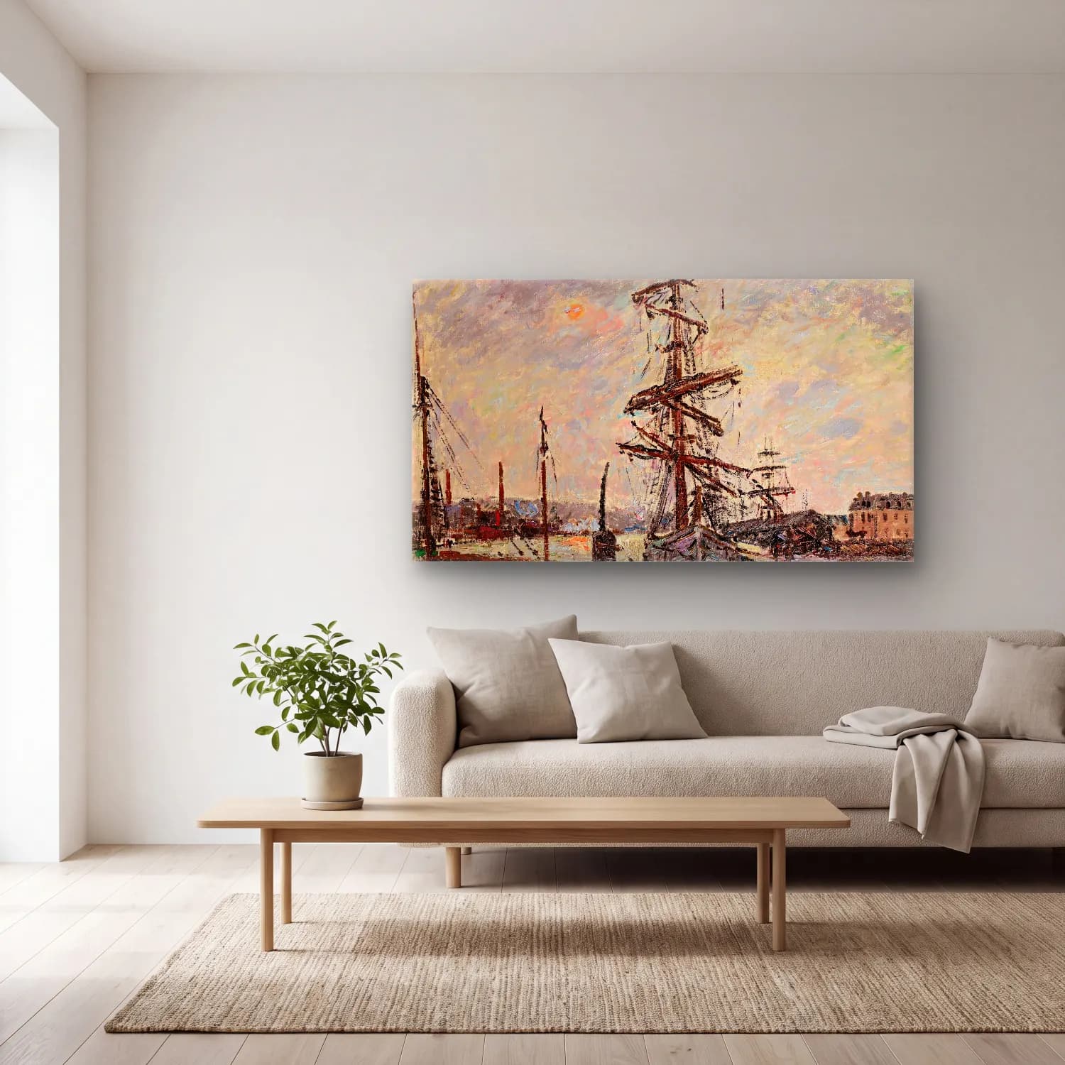 Gustave Loiseau – Bateaux À Quai Au Havre cam tablo — açık renk salonda