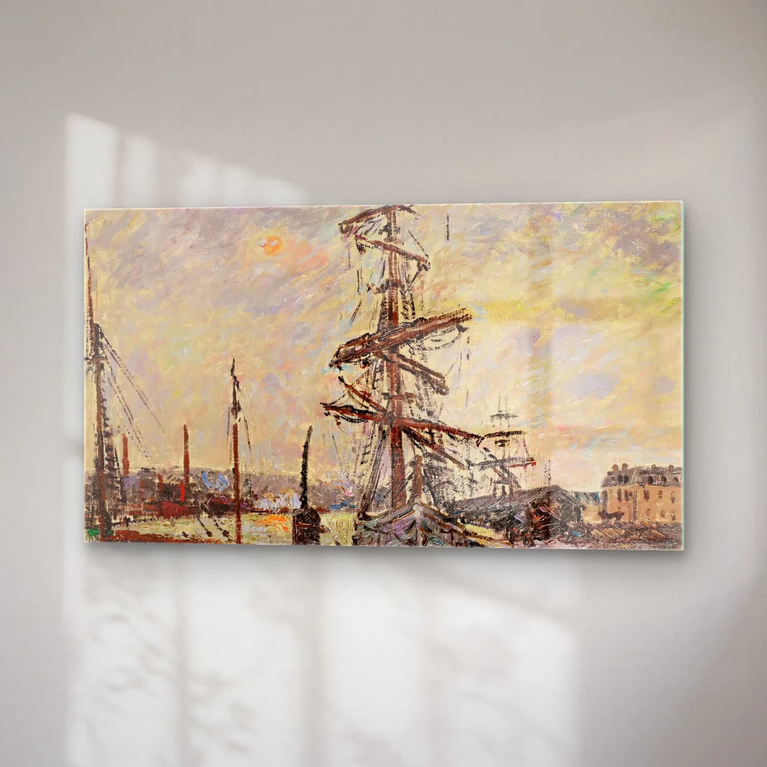 Gustave Loiseau – Bateaux À Quai Au Havre cam tablo — sağ açıdan görünüm
