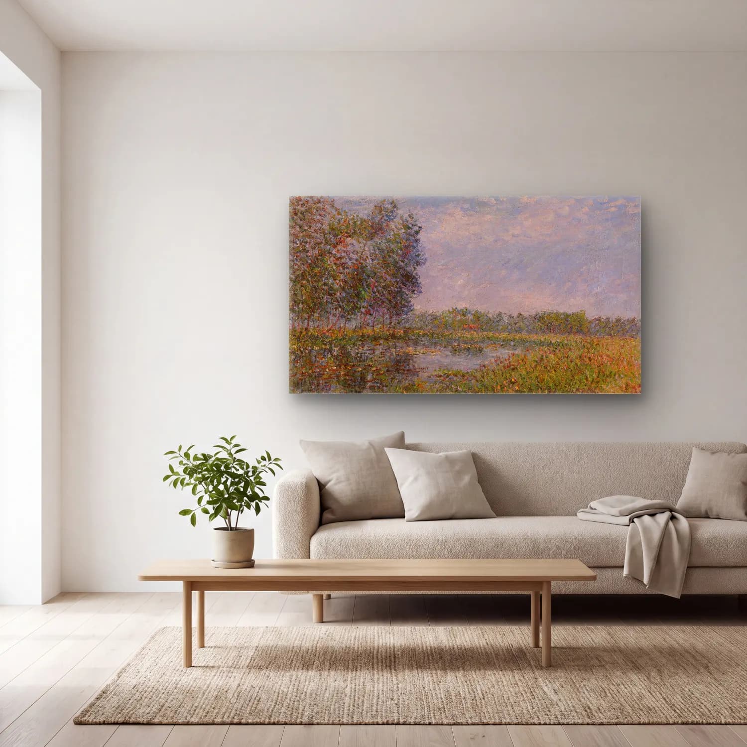 Gustave Loiseau – Bords de l’Eure, Normandie (Banks of the Eure, Normandy) cam tablo — açık renk salonda