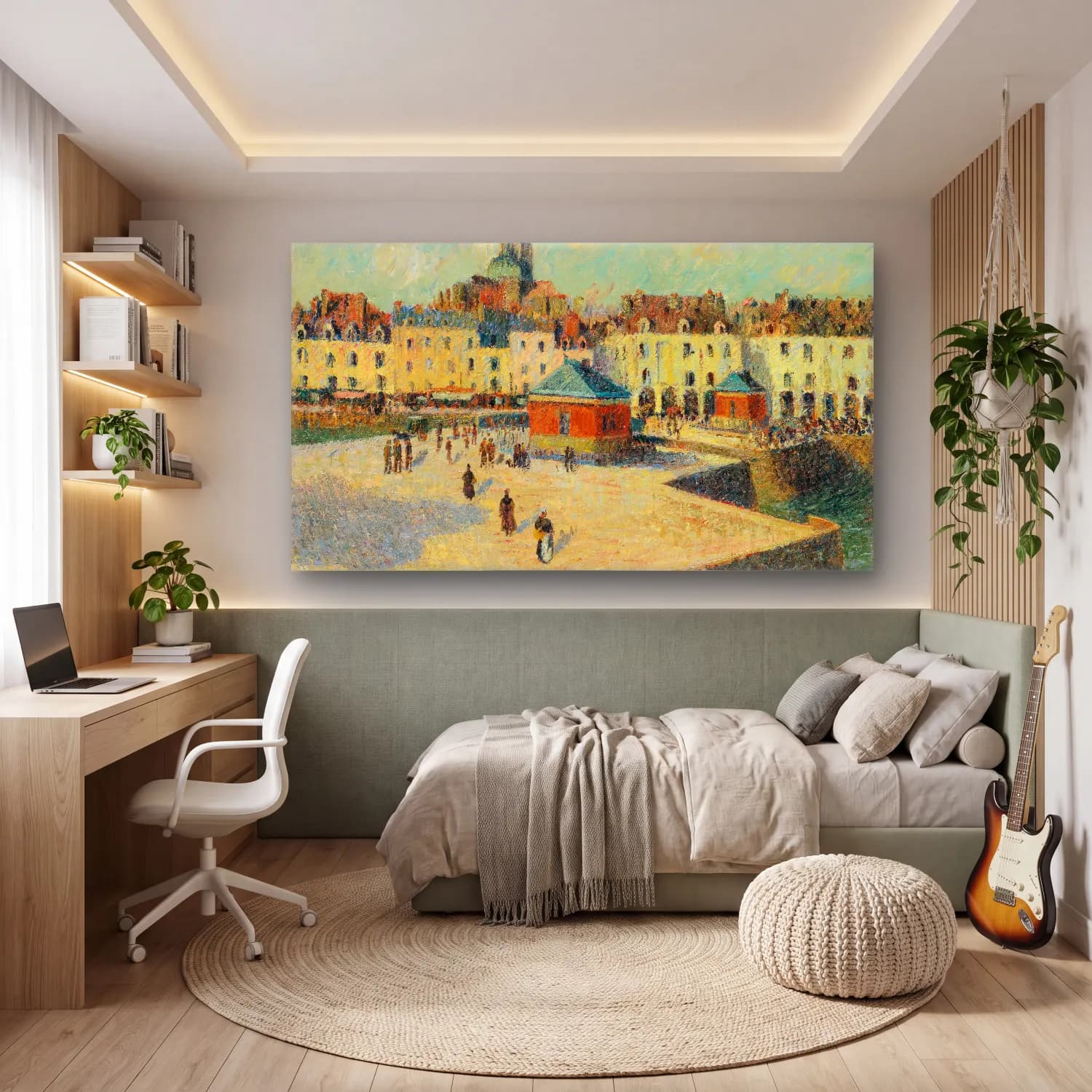 Gustave Loiseau – Dieppe, Le Quai De Carenage cam tablo — genç odasında