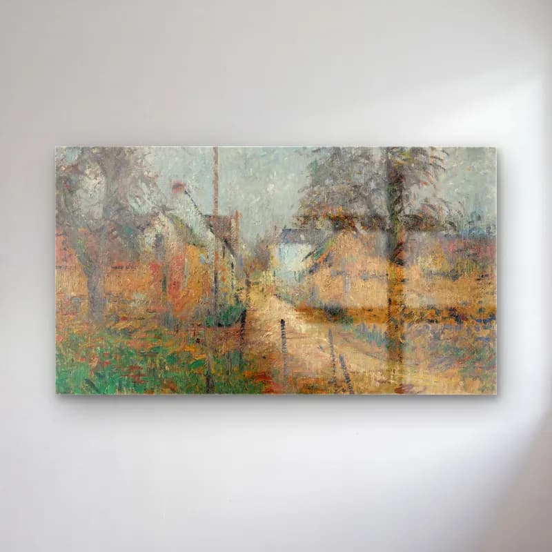 Gustave Loiseau – Ferme En Normandie cam tablo — Gustave Loiseau – Ferme En Normandie — empresyonist köy sokağı