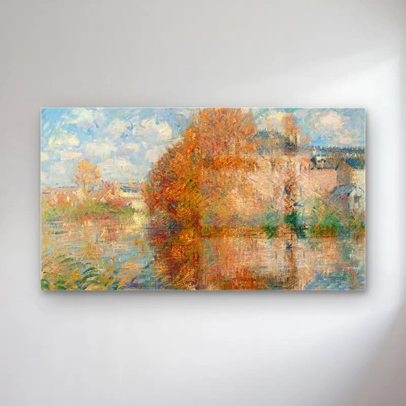 Gustave Loiseau – La Maison Cauchois, Bords De L’eure, Automne cam tablo — Gustave Loiseau – La Maison Cauchois, Bords De L’eure, Automne — empresyonist kırda nehir