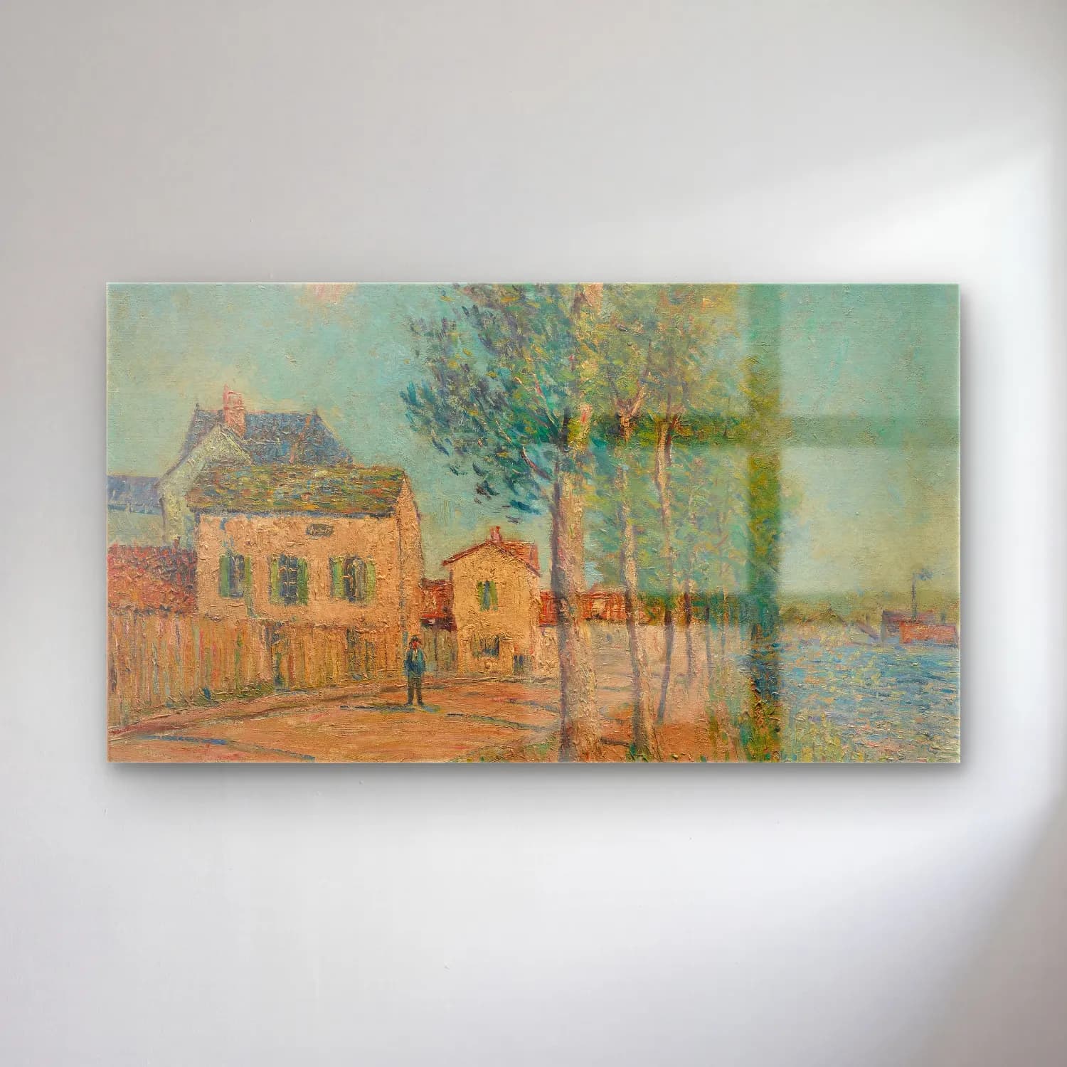 Gustave Loiseau – Le Chemin au bord de la rivière cam tablo — Gustave Loiseau – Le Chemin au bord de la rivière — empresyonist köy sokağı