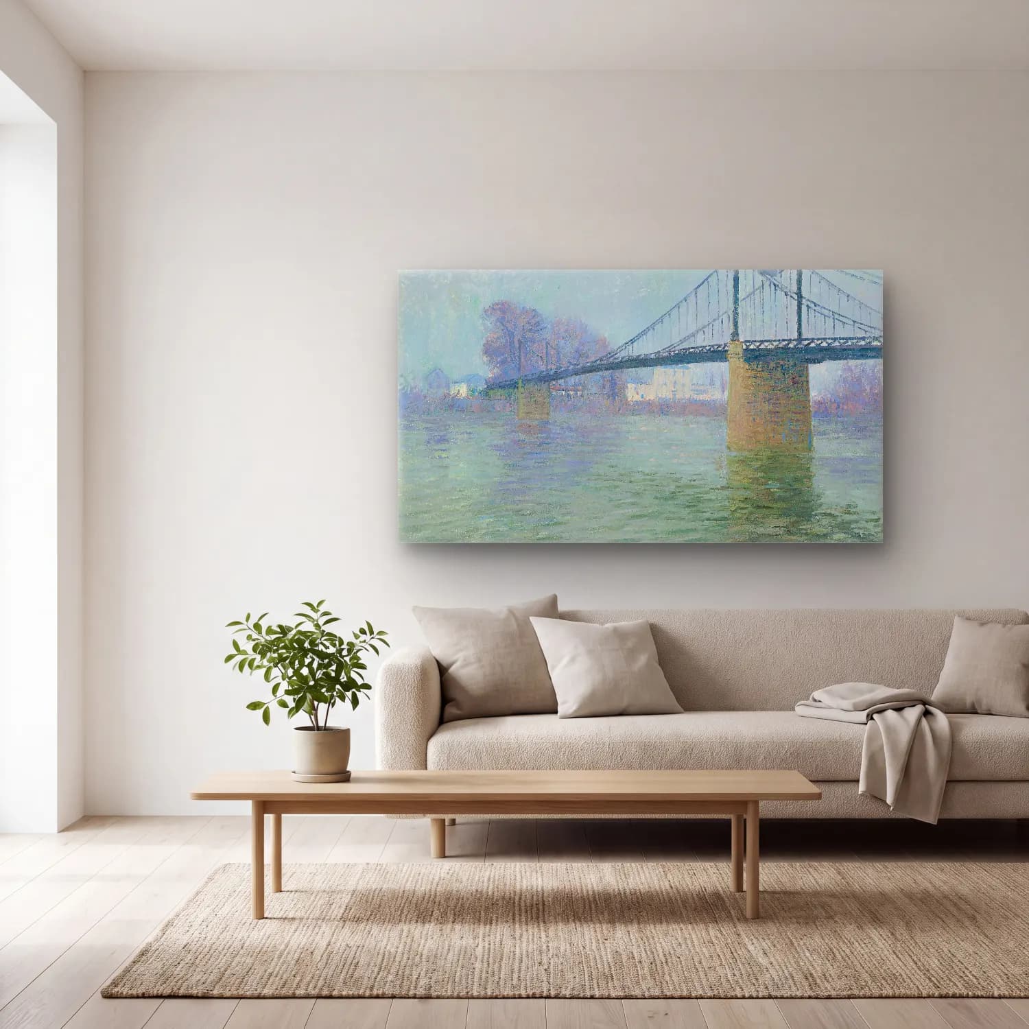 Gustave Loiseau – Le Pont Suspendu À Triel cam tablo — açık renk salonda