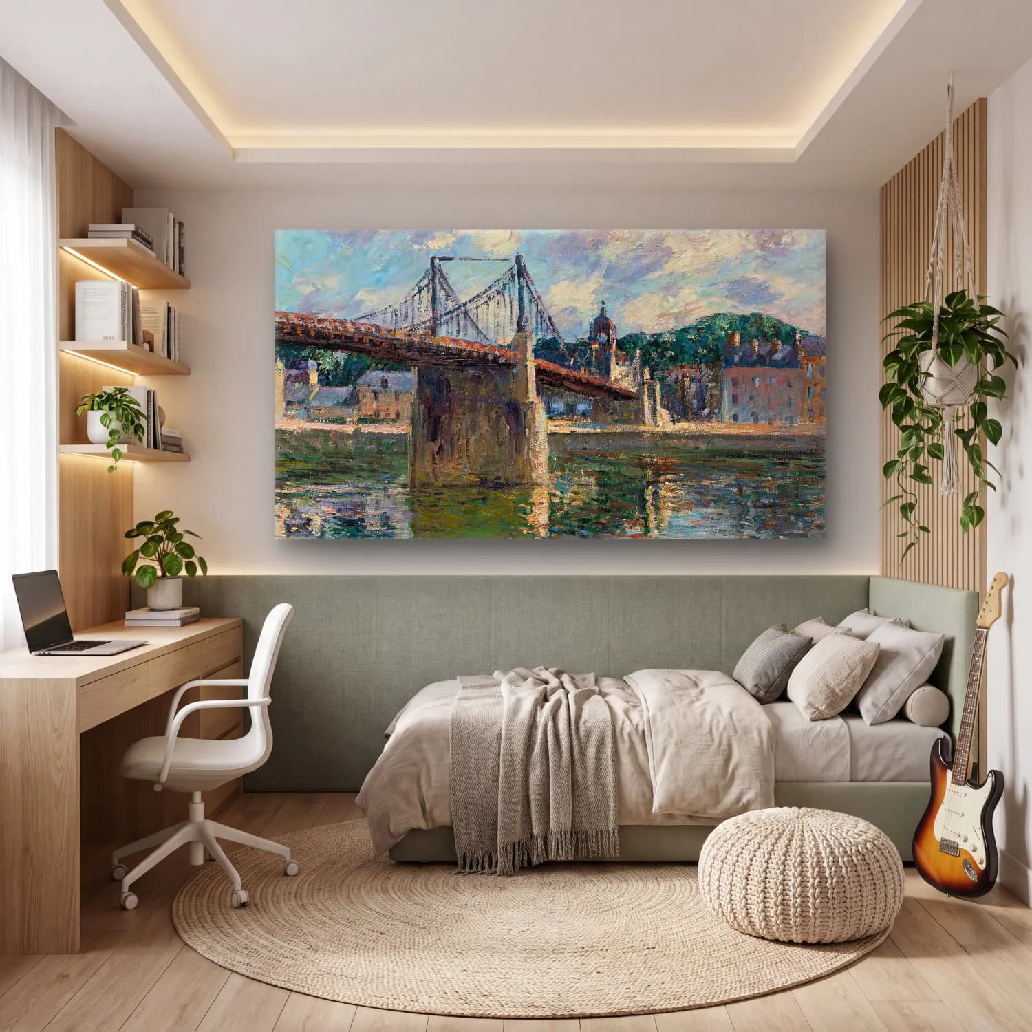 Gustave Loiseau – Le Pont Suspendu D’elbeuf cam tablo — genç odasında