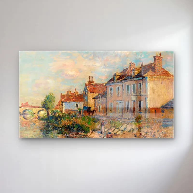 Gustave Loiseau – Le Quai Saint-Martin, Auxerre cam tablo — Gustave Loiseau – Le Quai Saint-Martin, Auxerre — empresyonist köy sokağı
