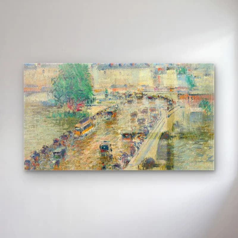 Gustave Loiseau – Le pont Corneille à Rouen cam tablo — Gustave Loiseau – Le pont Corneille à Rouen — empresyonist kalabalık cadde