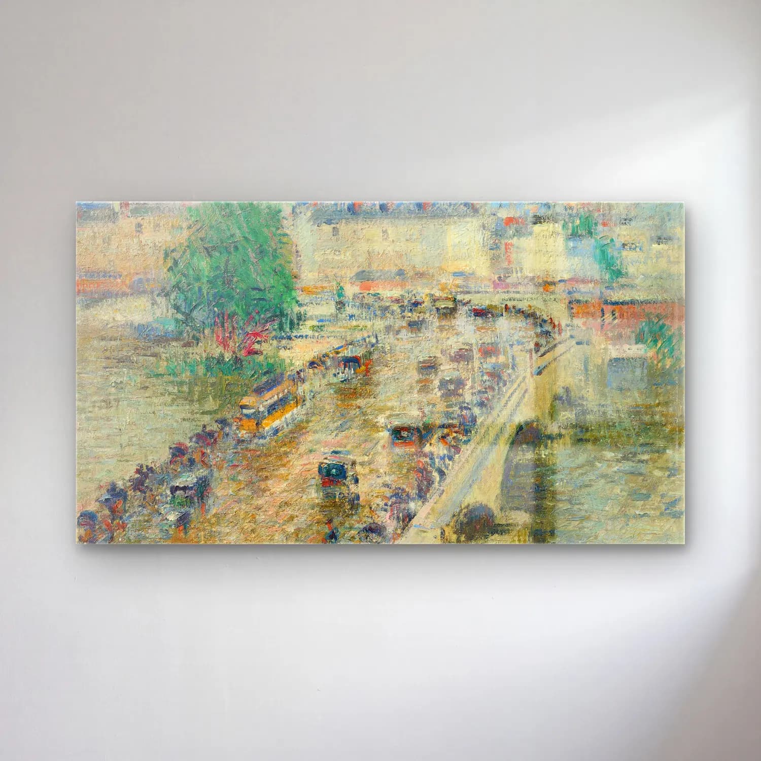 Gustave Loiseau – Le pont Corneille à Rouen cam tablo — Gustave Loiseau – Le pont Corneille à Rouen — empresyonist kalabalık cadde