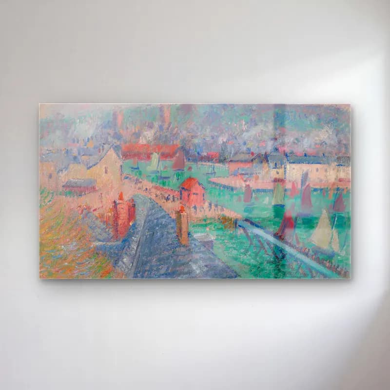 Gustave Loiseau – L’avant port de Fécamp (Normandie) cam tablo — Gustave Loiseau – L’avant port de Fécamp (Normandie) — empresyonist köy sokağı