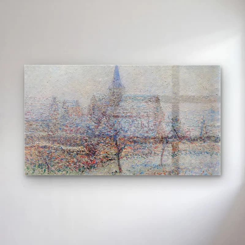 Gustave Loiseau – L’église de Bennecourt, Effet de neige cam tablo — Gustave Loiseau – L’église de Bennecourt, Effet de neige — empresyonist karlı kış manzarası