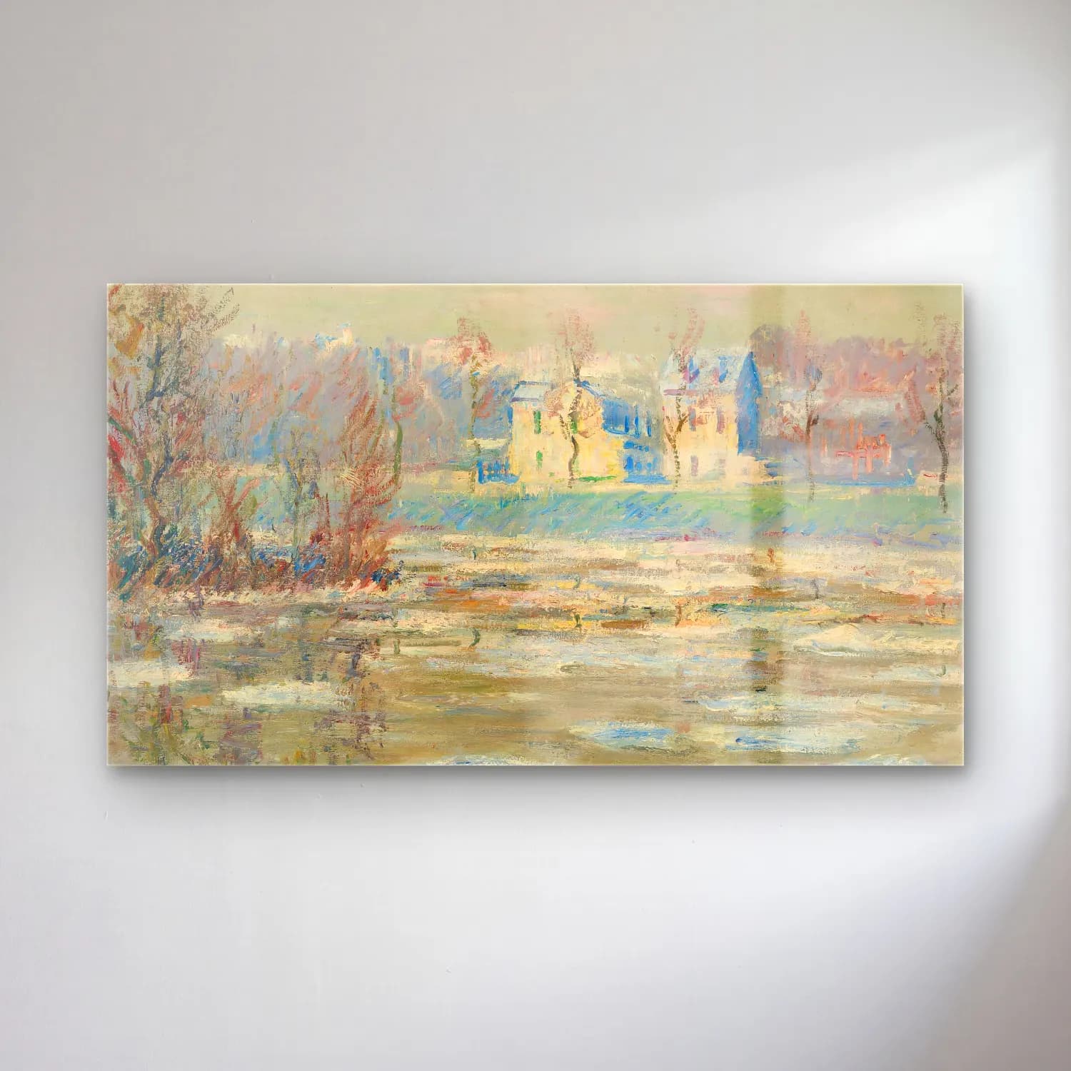 Gustave Loiseau – L’oise En Hiver cam tablo — Gustave Loiseau – L’oise En Hiver — empresyonist karlı kış manzarası