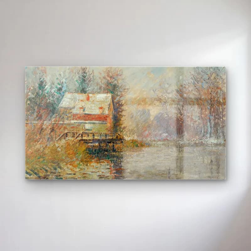 Gustave Loiseau – Maison Au Bord De L’eau, Effet De Neige cam tablo — Gustave Loiseau – Maison Au Bord De L’eau, Effet De Neige — empresyonist karlı kış manzarası