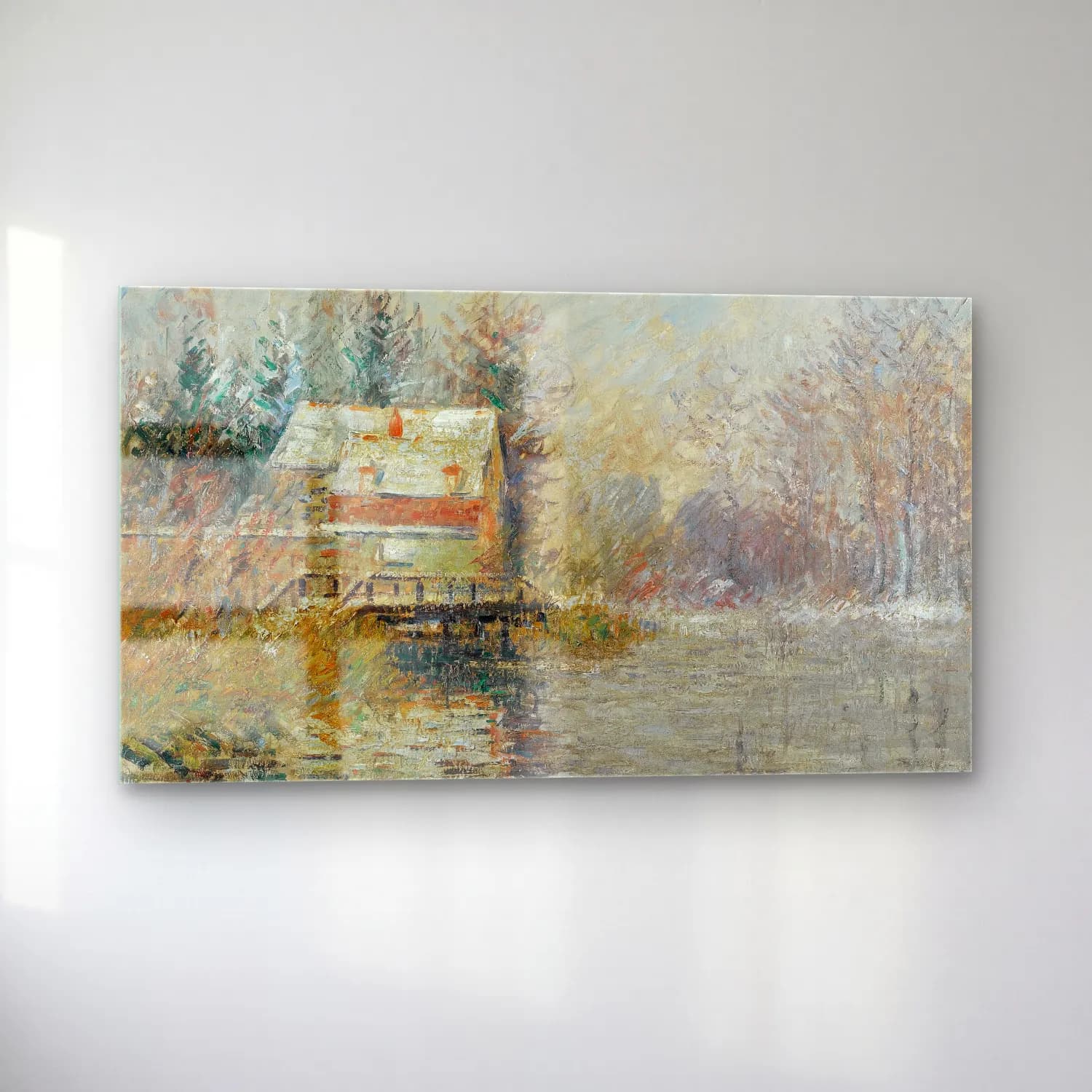 Gustave Loiseau – Maison Au Bord De L’eau, Effet De Neige cam tablo — sol açıdan görünüm