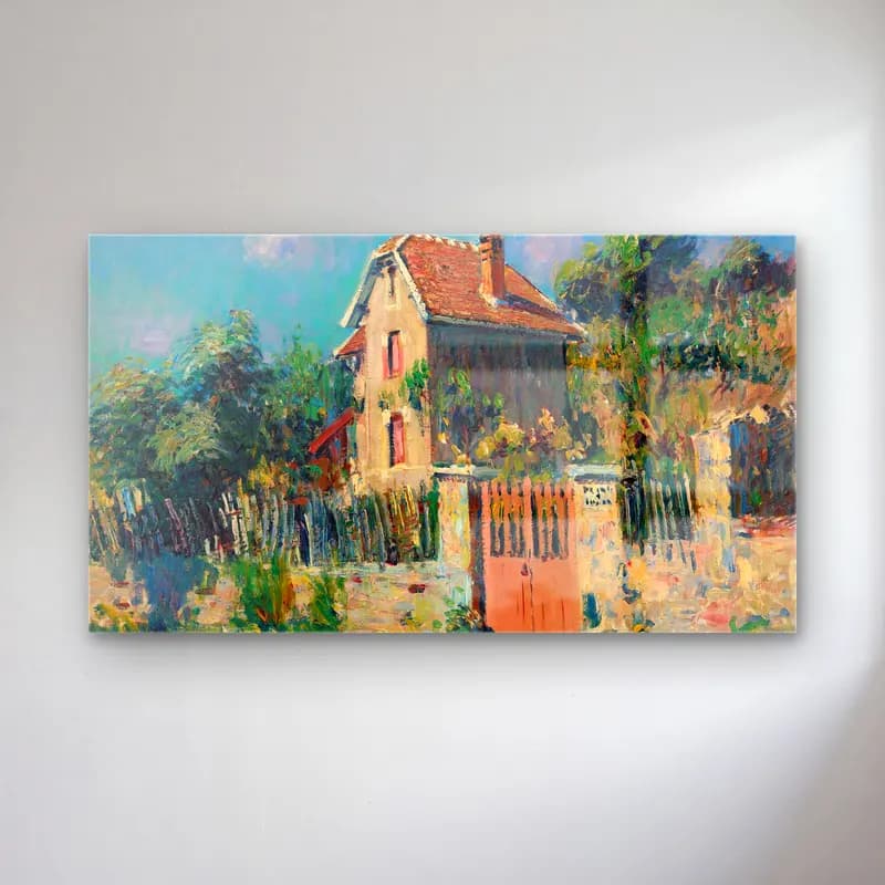 Gustave Loiseau – Maison À La Grille Rose, Environs De Pontoise cam tablo — Gustave Loiseau – Maison À La Grille Rose, Environs De Pontoise — empresyonist kır evi