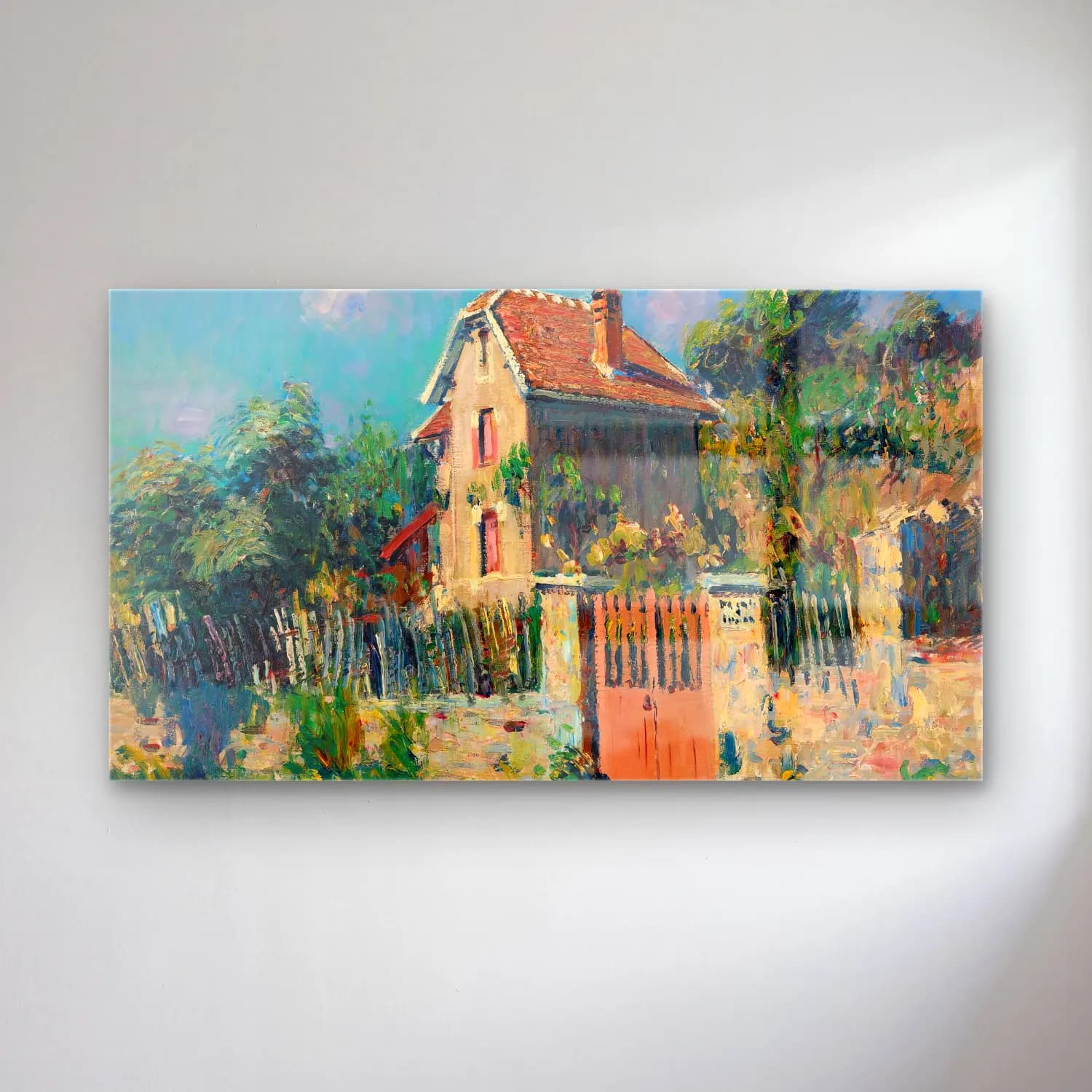 Gustave Loiseau – Maison À La Grille Rose, Environs De Pontoise cam tablo — Gustave Loiseau – Maison À La Grille Rose, Environs De Pontoise — empresyonist kır evi