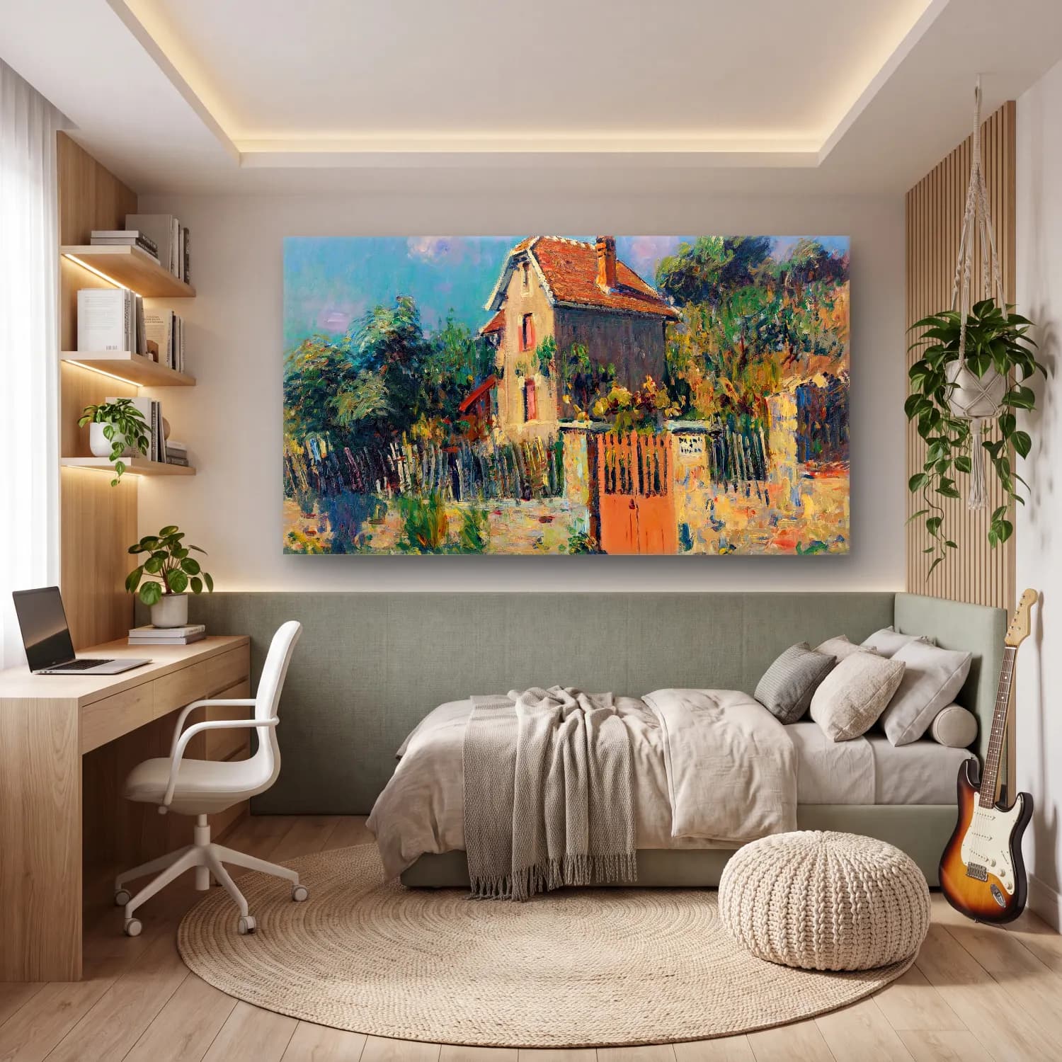 Gustave Loiseau – Maison À La Grille Rose, Environs De Pontoise cam tablo — genç odasında