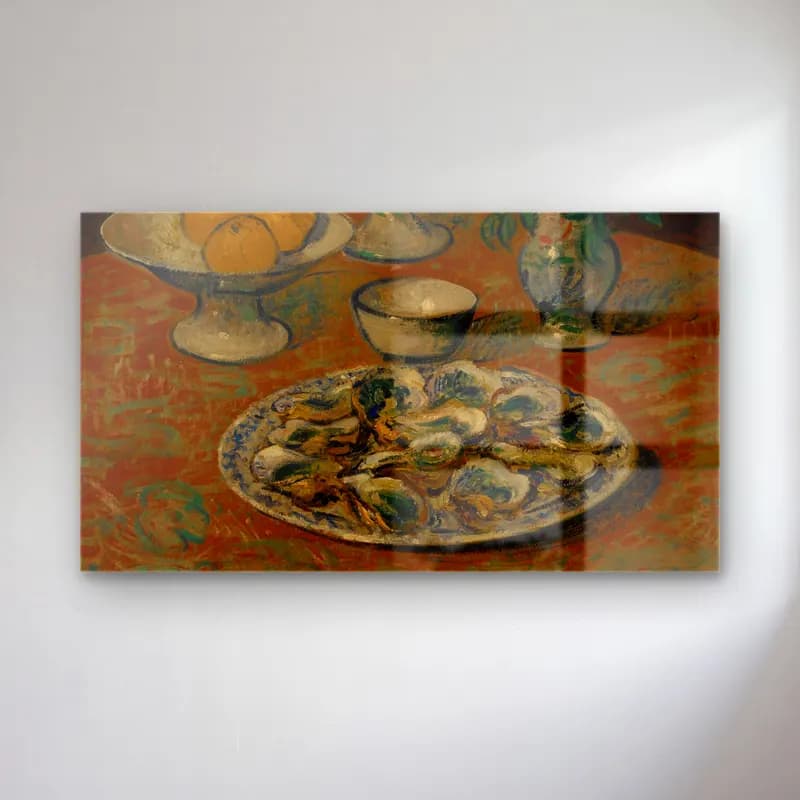 Gustave Loiseau – Nature morte, huîtres, fruits et fleurs cam tablo — Gustave Loiseau – Nature morte, huîtres, fruits et fleurs — empresyonist deniz kabukları