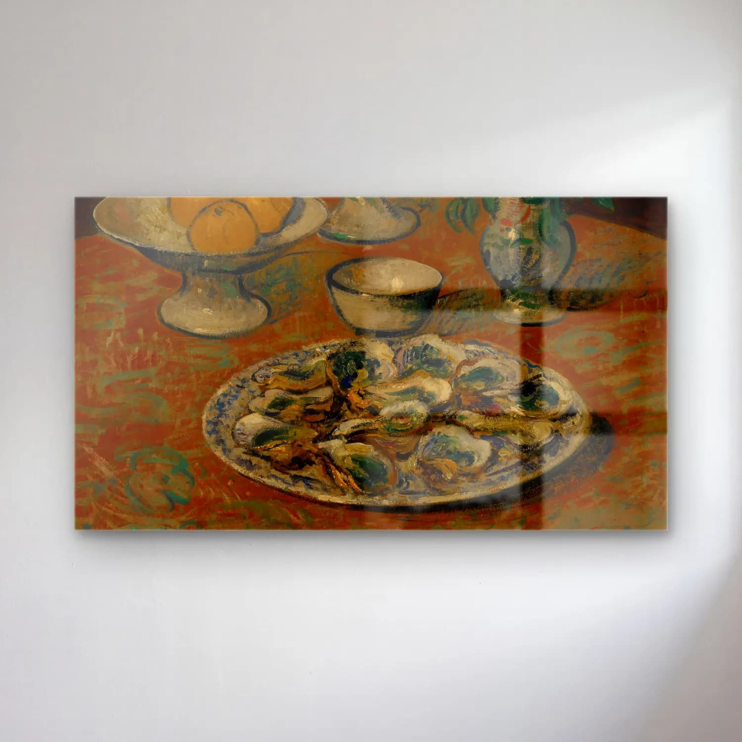 Gustave Loiseau – Nature morte, huîtres, fruits et fleurs cam tablo — Gustave Loiseau – Nature morte, huîtres, fruits et fleurs — empresyonist deniz kabukları