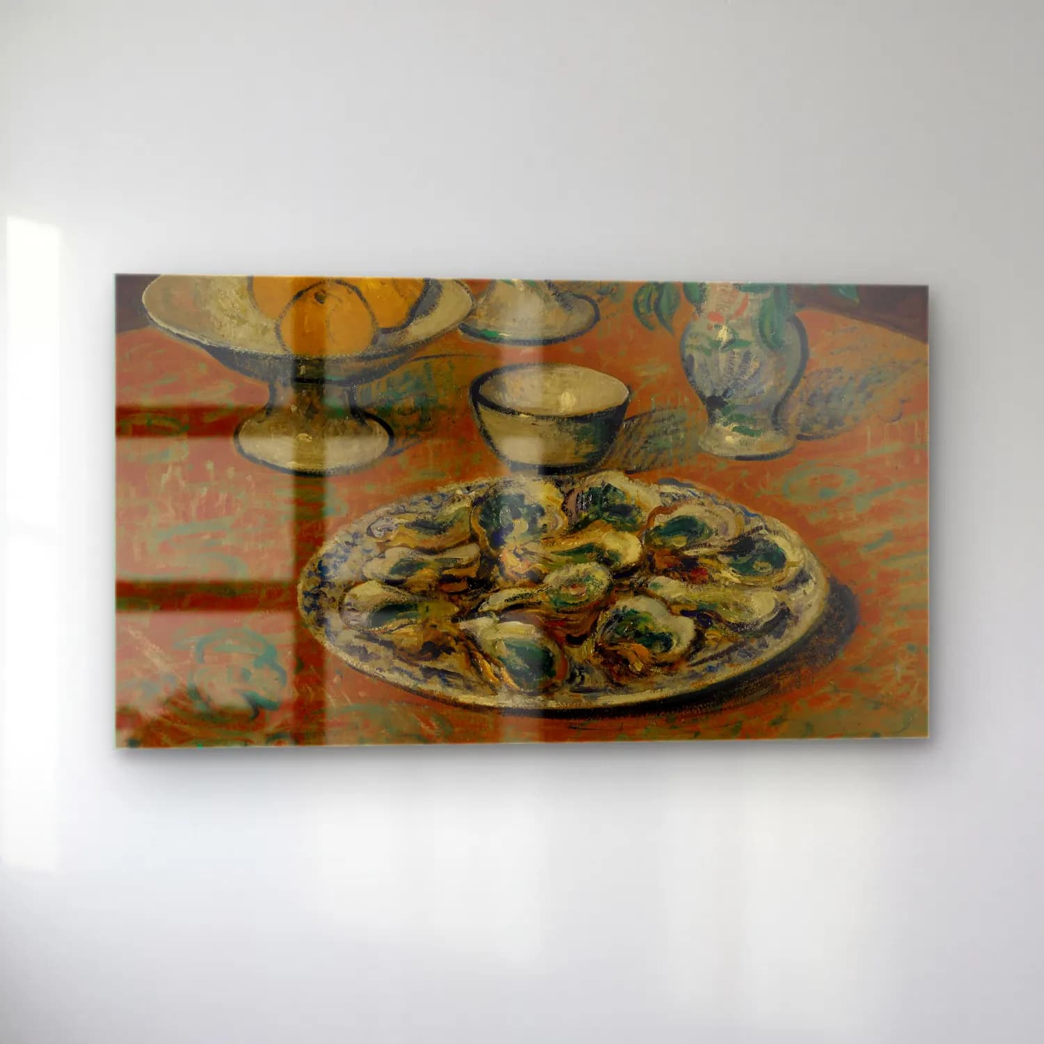 Gustave Loiseau – Nature morte, huîtres, fruits et fleurs cam tablo — sol açıdan görünüm