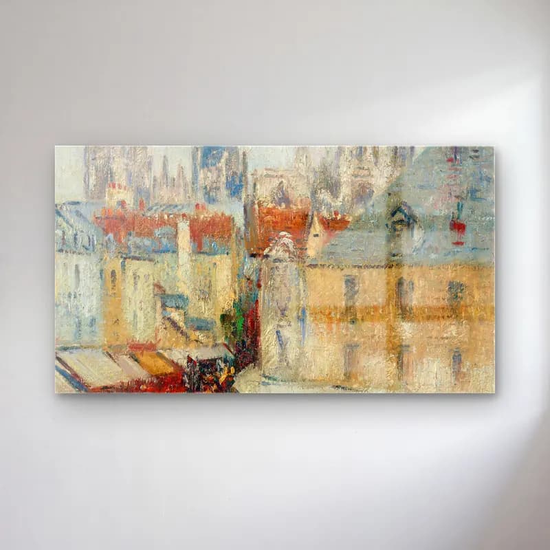 Gustave Loiseau – Rue De L’épicerie À Rouen cam tablo — Gustave Loiseau – Rue De L’épicerie À Rouen — empresyonist kafeli avrupa sokağı